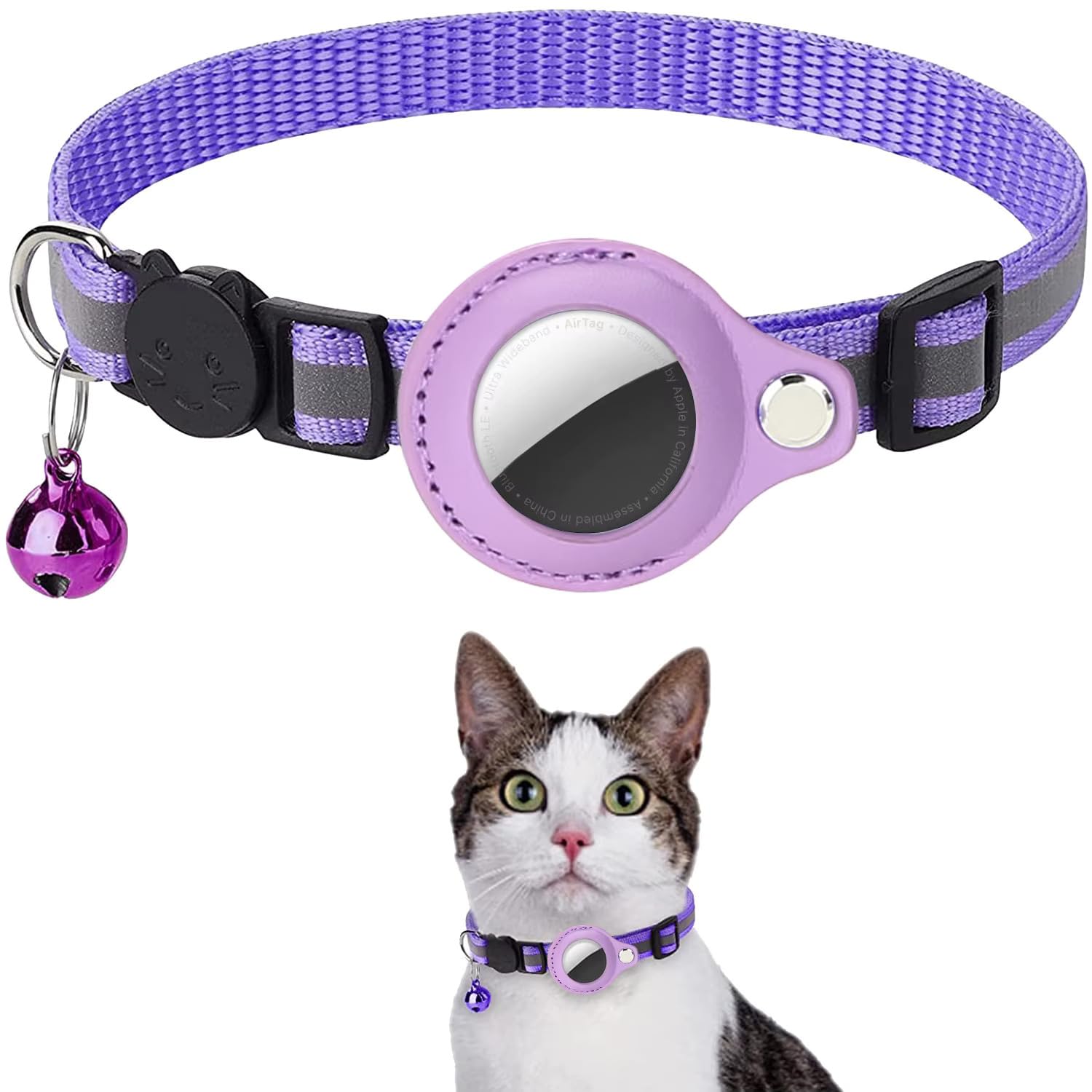 Cat Collar with AirTag Holder – Reflective Adjustable Pet Collar with Bell & Breakaway Buckle, Compatible with Apple AirTag, Safe for Cats & Kittens