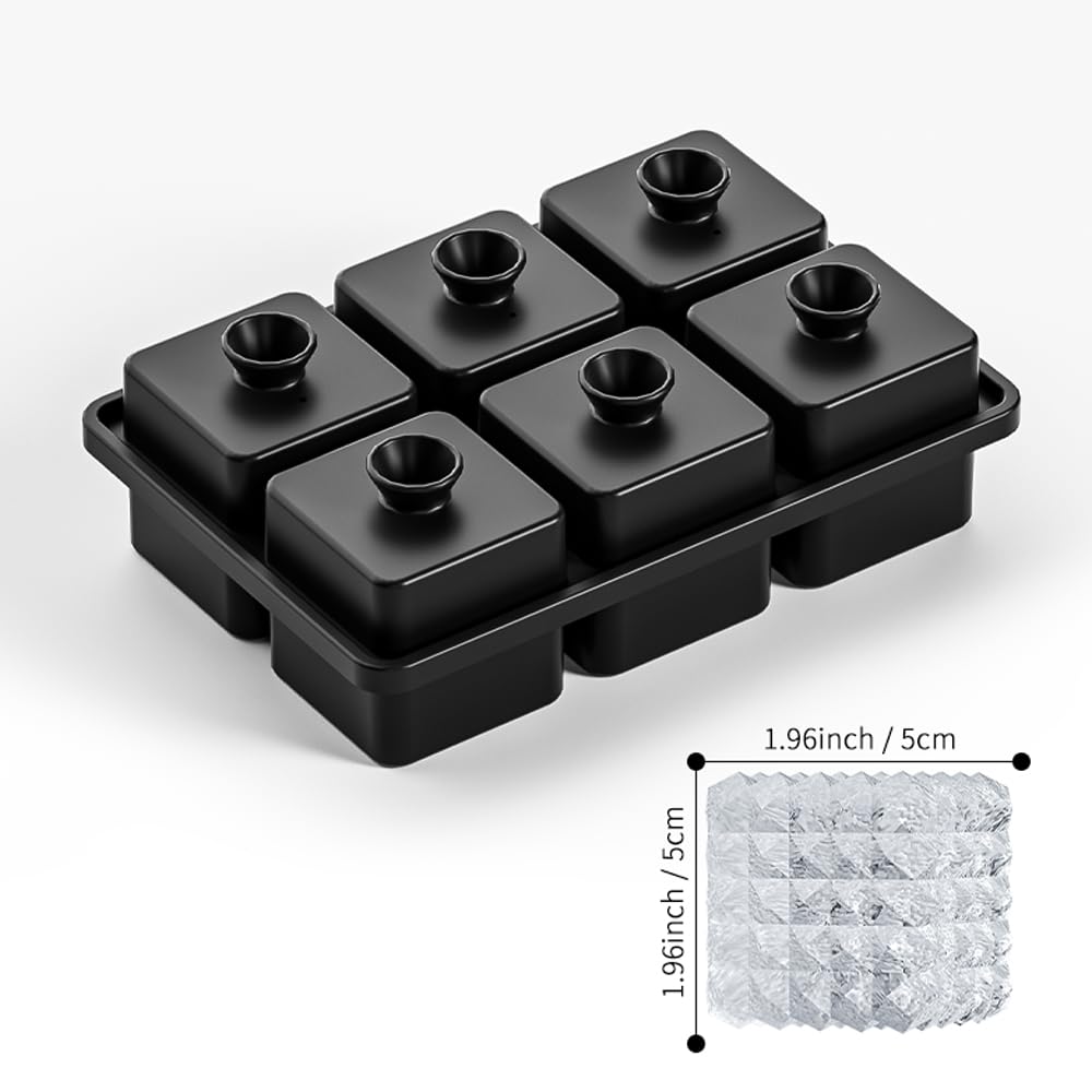 Sphere Ice Cube Tray – 6 Cubes Diamond Pattern Silicone Mold, Easy Release, Reusable Round Ice Ball Maker for Whiskey, Cocktails & Drinks