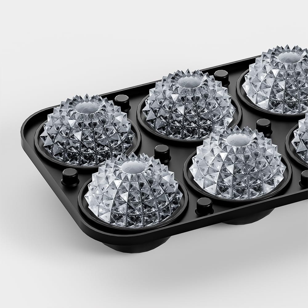 Sphere Ice Cube Tray – 6 Cubes Diamond Pattern Silicone Mold, Easy Release, Reusable Round Ice Ball Maker for Whiskey, Cocktails & Drinks