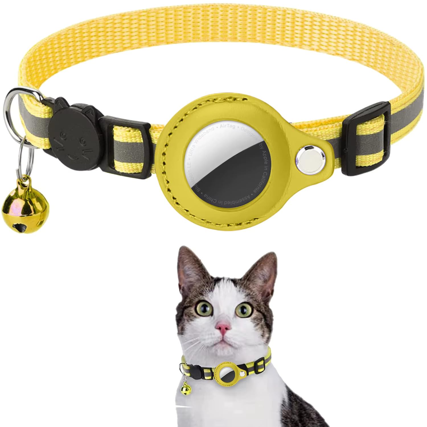 Cat Collar with AirTag Holder – Reflective Adjustable Pet Collar with Bell & Breakaway Buckle, Compatible with Apple AirTag, Safe for Cats & Kittens