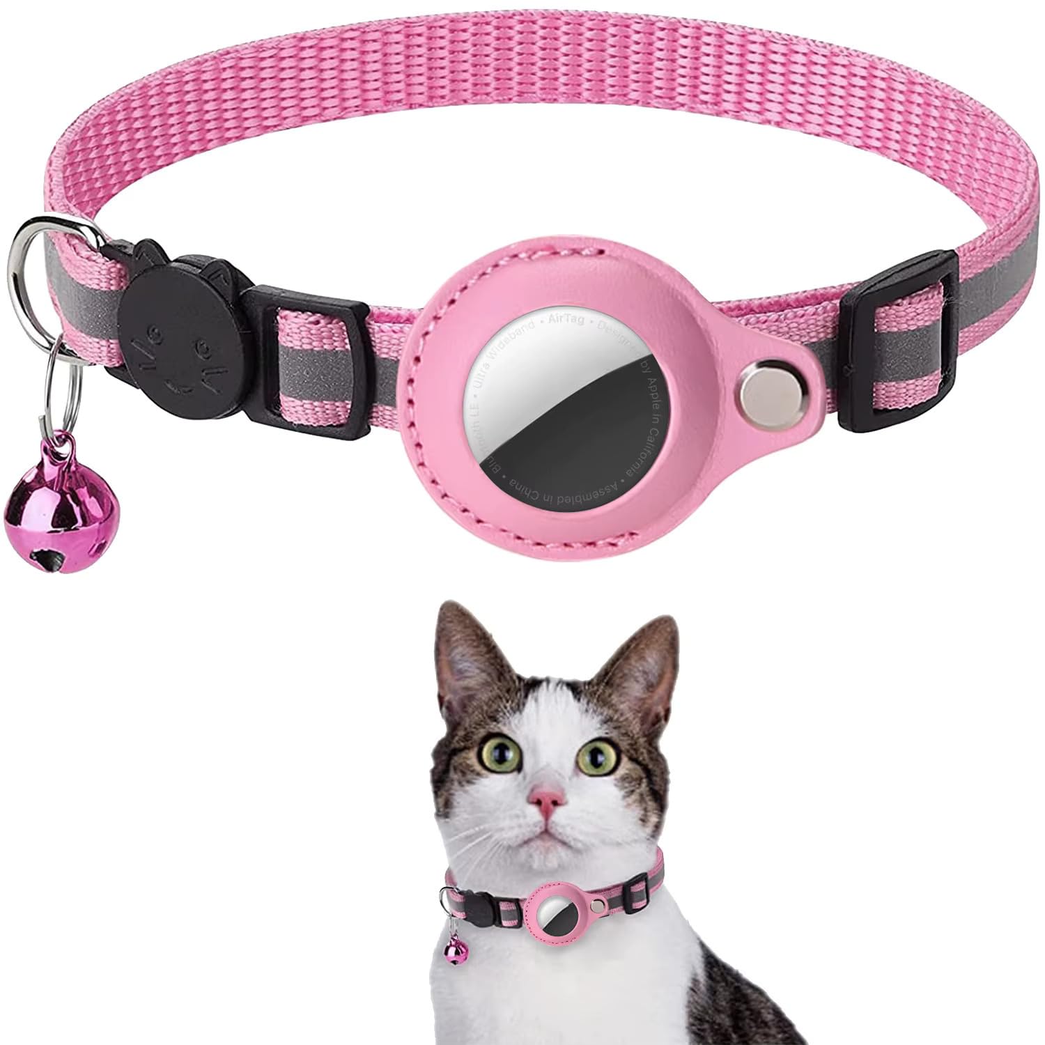 Cat Collar with AirTag Holder – Reflective Adjustable Pet Collar with Bell & Breakaway Buckle, Compatible with Apple AirTag, Safe for Cats & Kittens