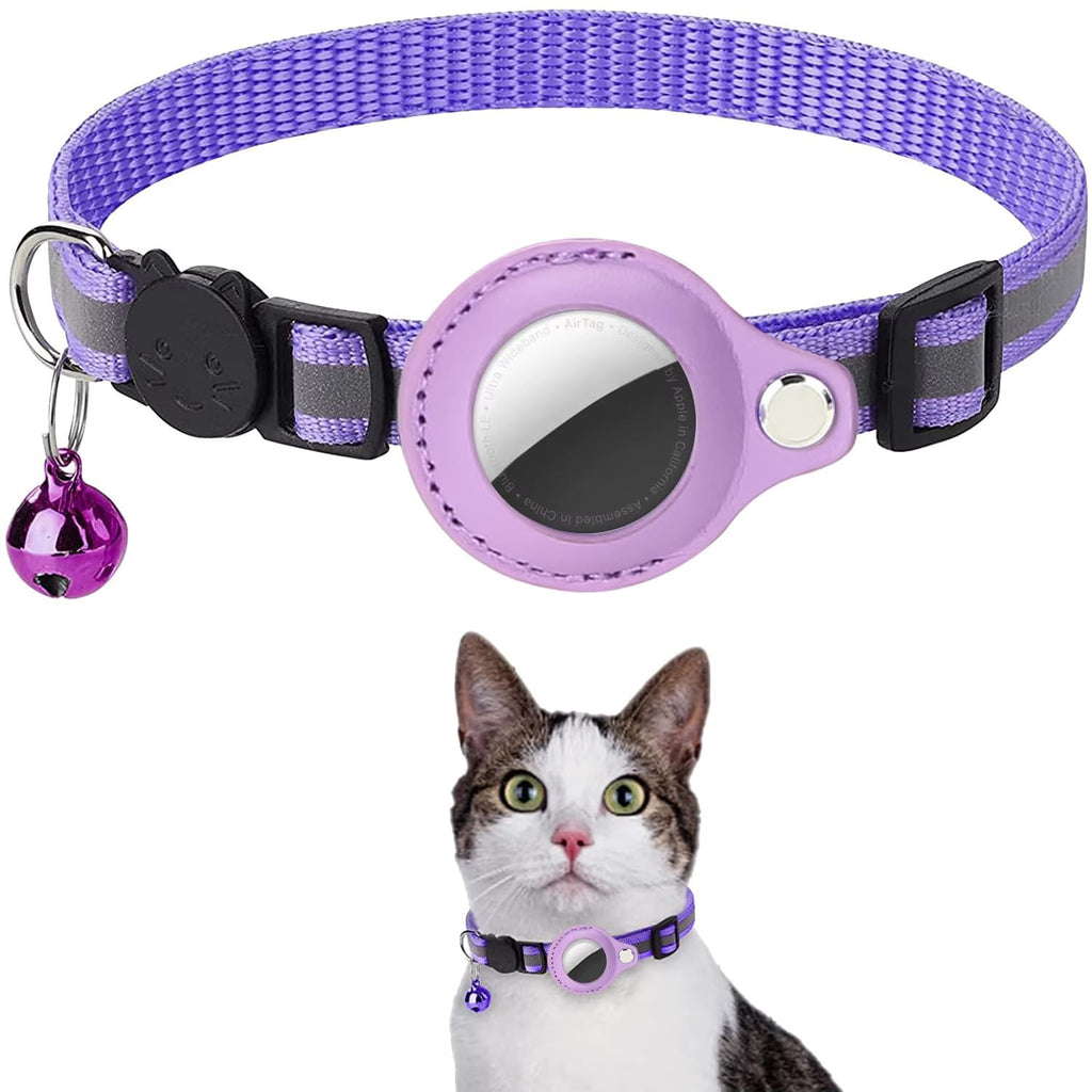 Cat Collar with AirTag Holder – Reflective Adjustable Pet Collar with Bell & Breakaway Buckle, Compatible with Apple AirTag, Safe for Cats & Kittens