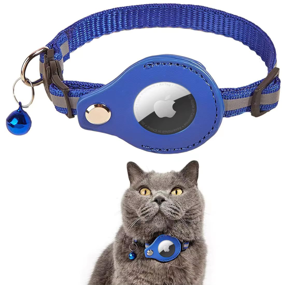 Cat Collar with AirTag Holder – Reflective Adjustable Pet Collar with Bell & Breakaway Buckle, Compatible with Apple AirTag, Safe for Cats & Kittens