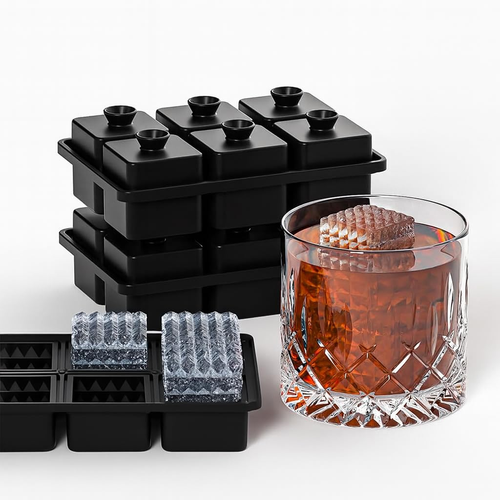 Sphere Ice Cube Tray – 6 Cubes Diamond Pattern Silicone Mold, Easy Release, Reusable Round Ice Ball Maker for Whiskey, Cocktails & Drinks