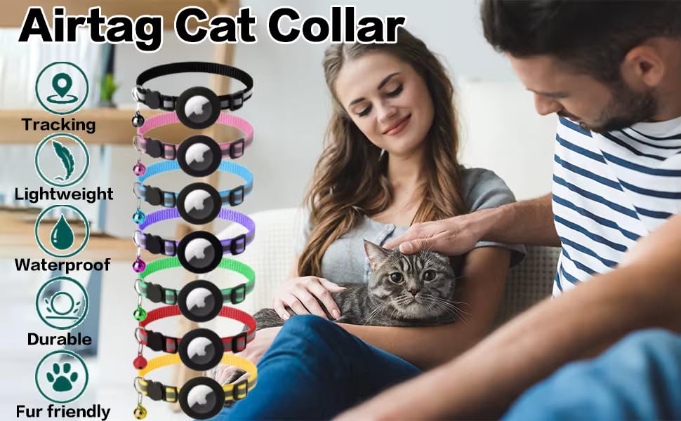 Cat Collar with AirTag Holder – Reflective Adjustable Pet Collar with Bell & Breakaway Buckle, Compatible with Apple AirTag, Safe for Cats & Kittens