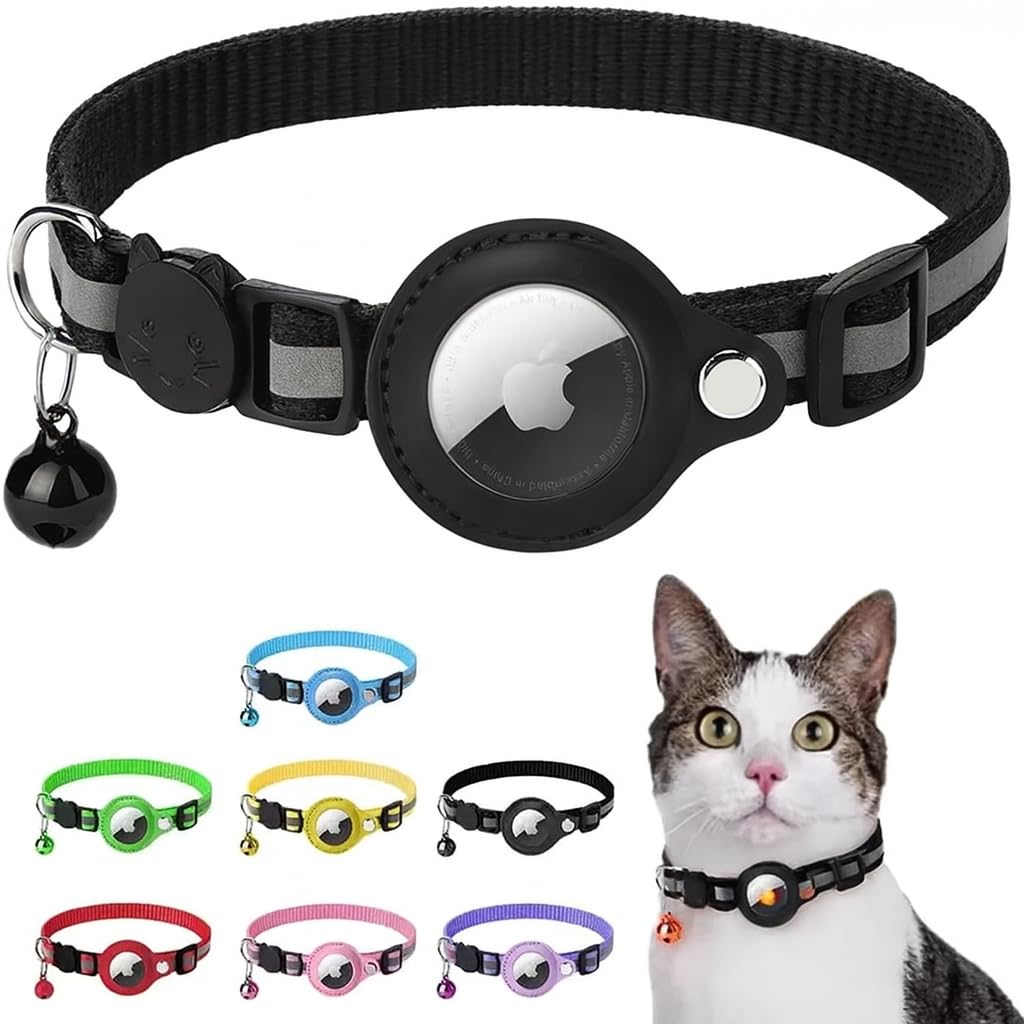 Cat Collar with AirTag Holder – Reflective Adjustable Pet Collar with Bell & Breakaway Buckle, Compatible with Apple AirTag, Safe for Cats & Kittens