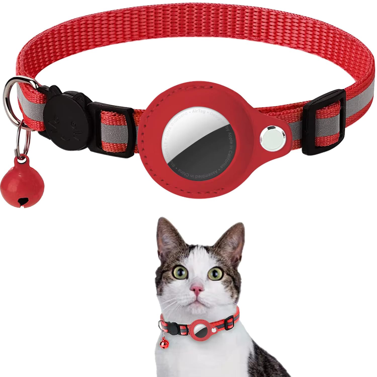 Cat Collar with AirTag Holder – Reflective Adjustable Pet Collar with Bell & Breakaway Buckle, Compatible with Apple AirTag, Safe for Cats & Kittens