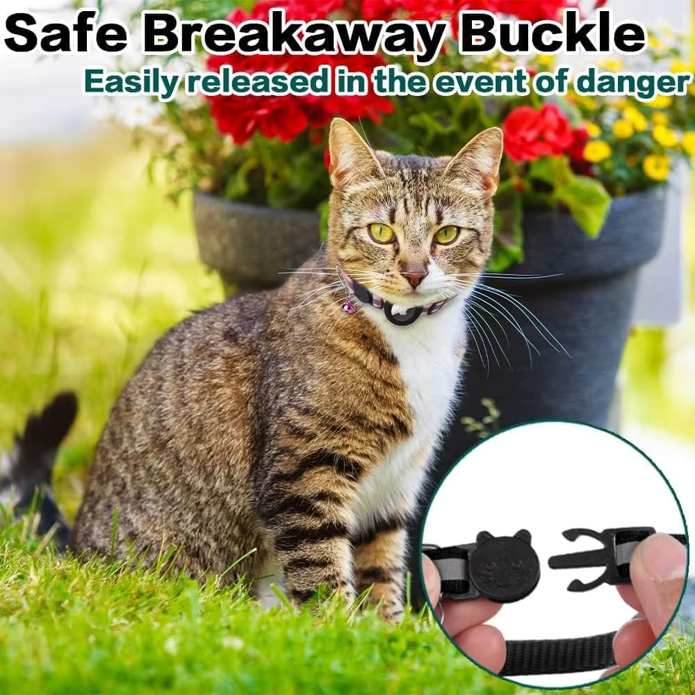 Cat Collar with AirTag Holder – Reflective Adjustable Pet Collar with Bell & Breakaway Buckle, Compatible with Apple AirTag, Safe for Cats & Kittens