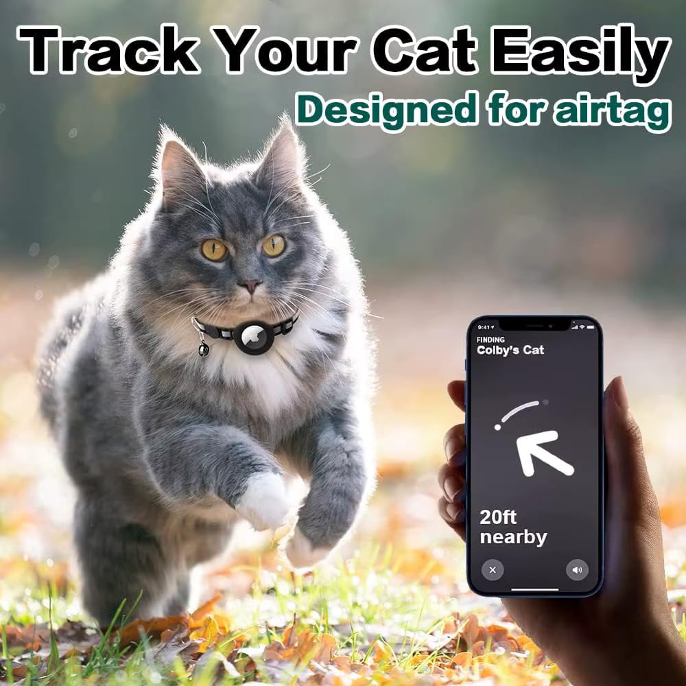 Cat Collar with AirTag Holder – Reflective Adjustable Pet Collar with Bell & Breakaway Buckle, Compatible with Apple AirTag, Safe for Cats & Kittens