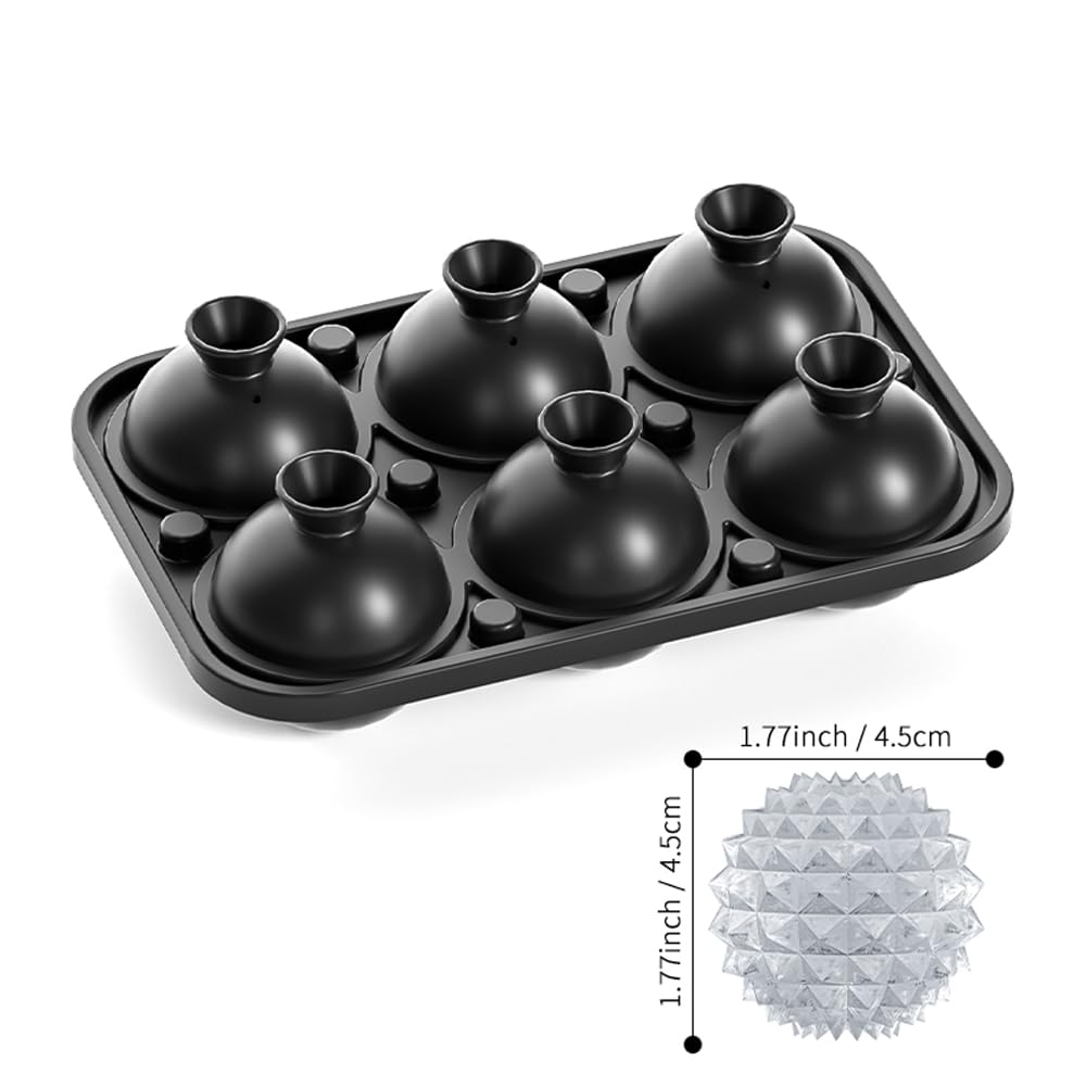 Sphere Ice Cube Tray – 6 Cubes Diamond Pattern Silicone Mold, Easy Release, Reusable Round Ice Ball Maker for Whiskey, Cocktails & Drinks